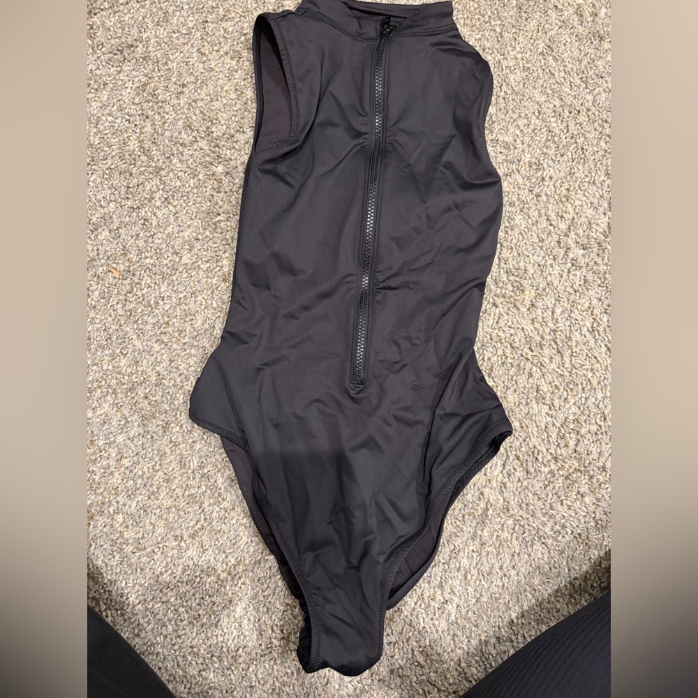 SKIMS Black Zip-Front Swimsuit